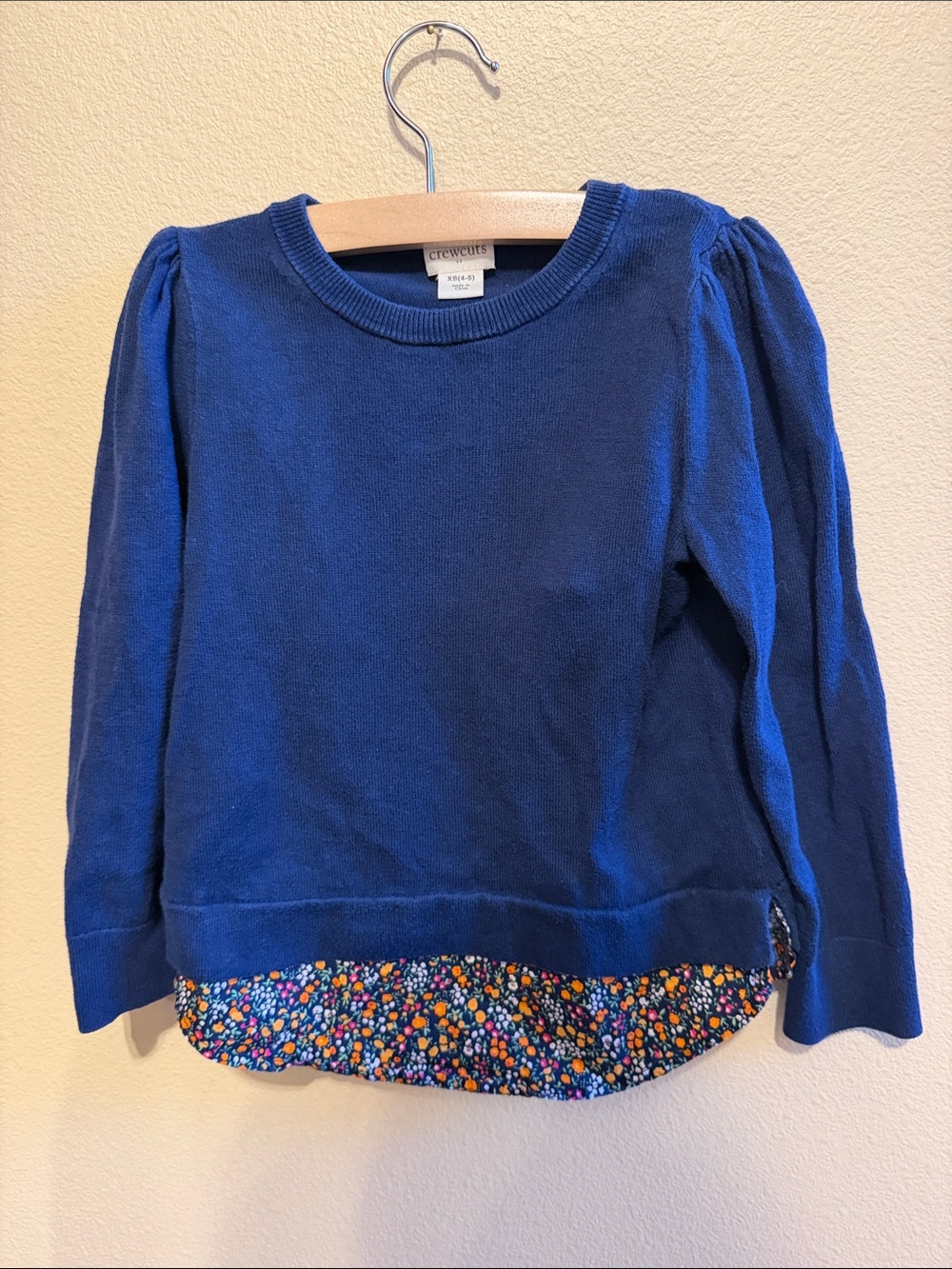 Crewcuts Navy Blue Sweater Top with Floral Hem